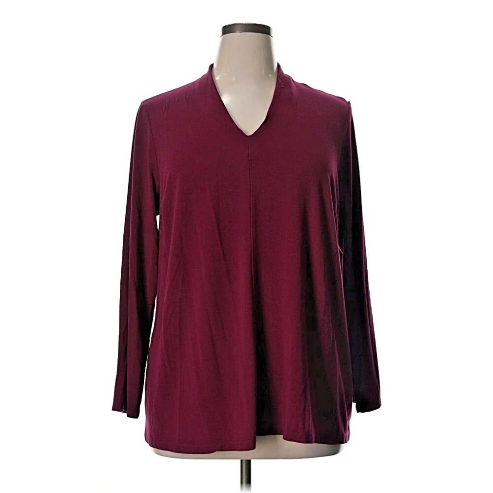 Liz Claiborne Long Sleeve Rayon Stretch V-Neck Shirt - Burgundy Passion - 1X